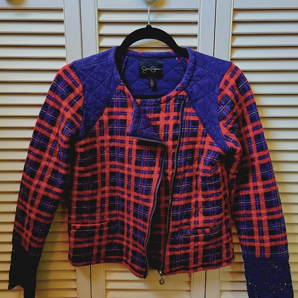 Jessica Simpson Kids XL Blue and Red Plaid Side Zipper Jacket